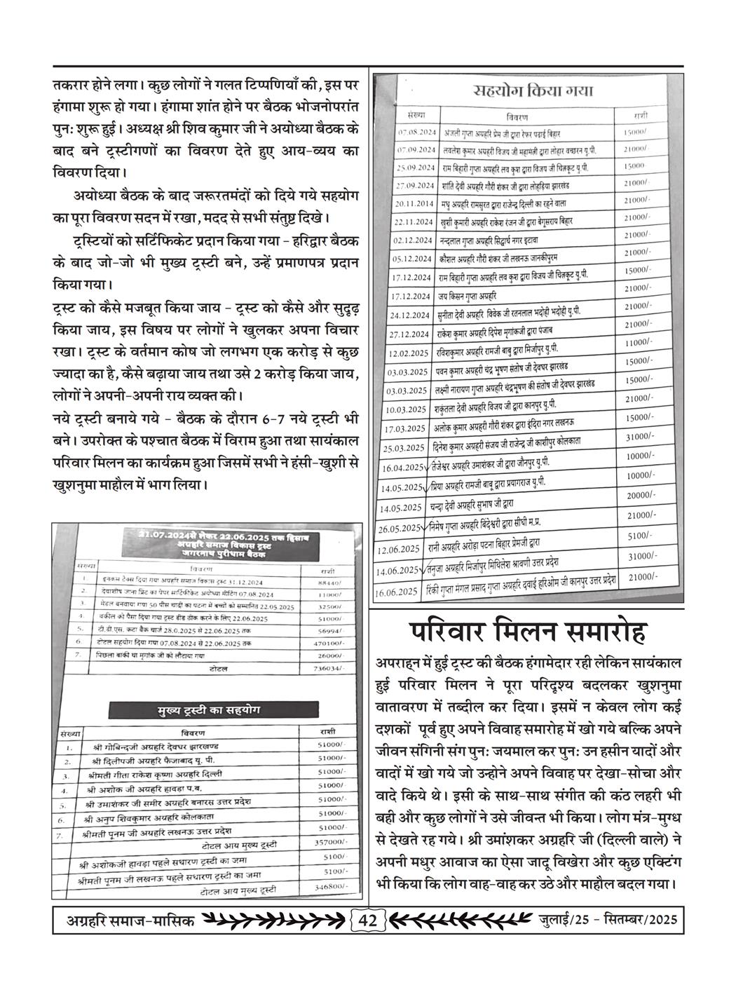 अग्रहरि समाज - जुलाई 25 से सितम्बर 25